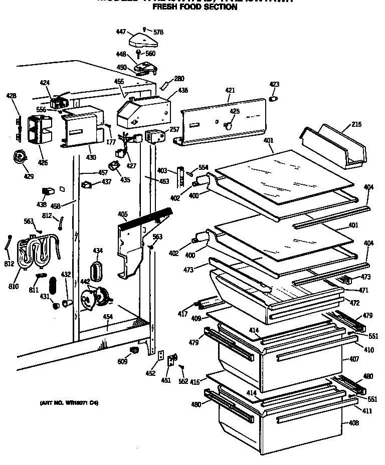 GE TFH24JWTAWH fresh food section diagram