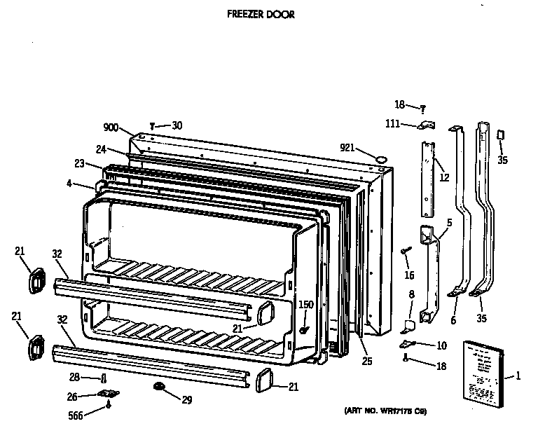 GE TBH18DAXERWW freezer door diagram