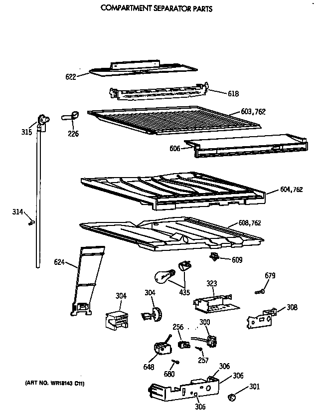 GE TBH18DAXERWW compartment separator partss diagram