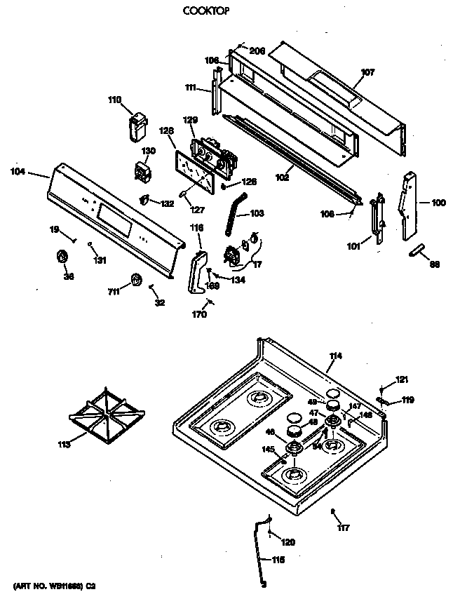 GE JGBP27GEV2WH cooktop diagram
