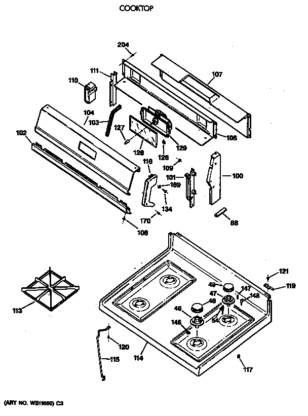 GE JGBS21EV3WH cooktop diagram