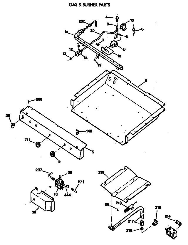 GE JGBS22GEV3WH gas & burner parts diagram