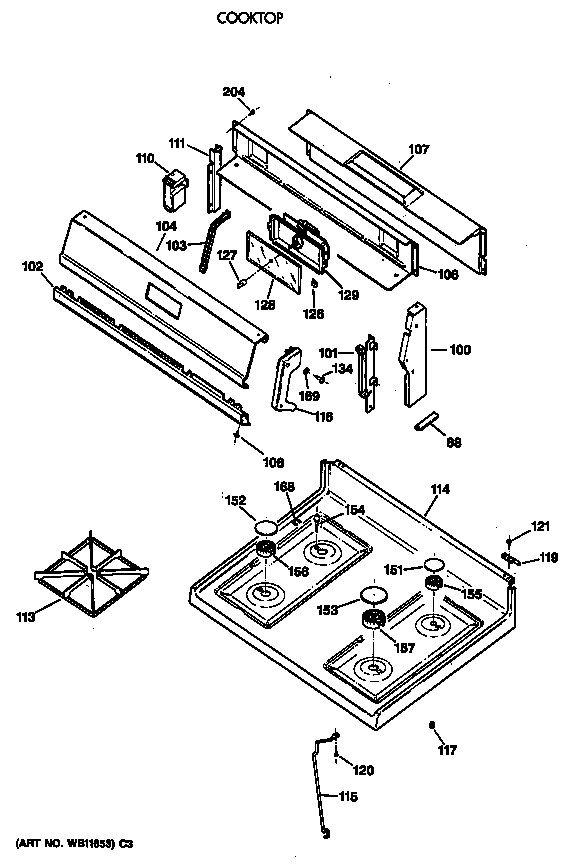 GE JGBS22GEV3WH cooktop diagram