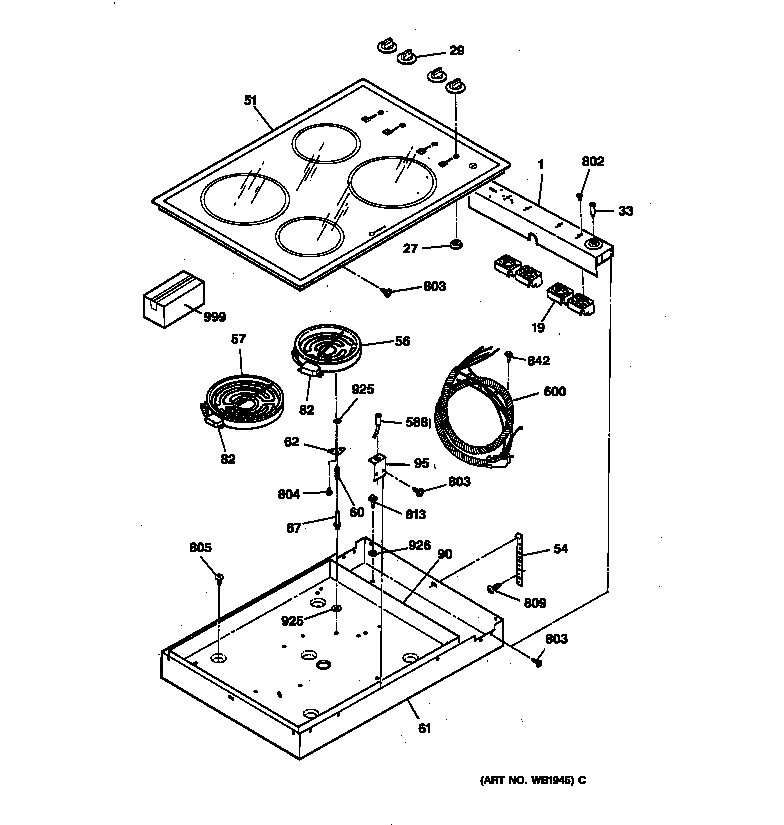 GE JP340WV1WW cooktop diagram