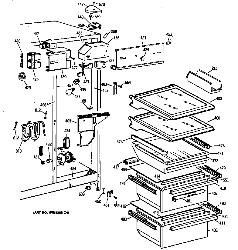 GE TFX22ZRXDAA fresh food section diagram