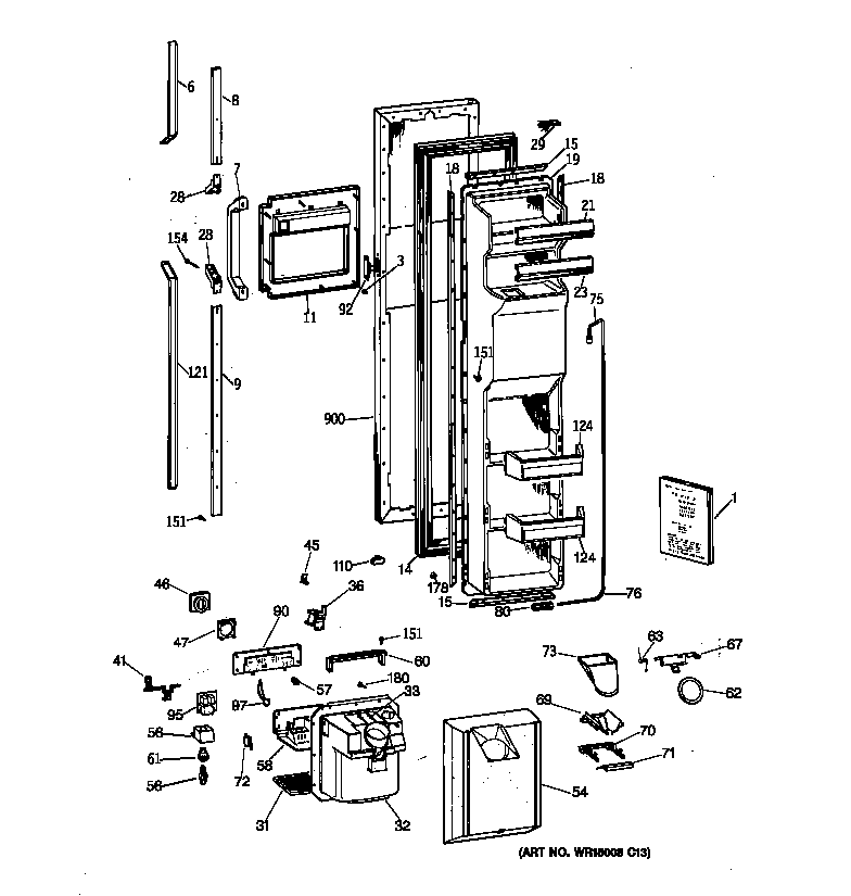 GE TFX27PFXDAA freezer door diagram