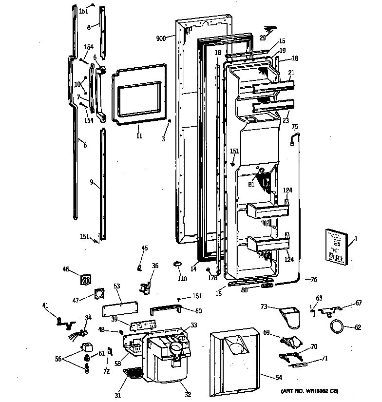 GE TFX27ZRXDWW freezer door diagram