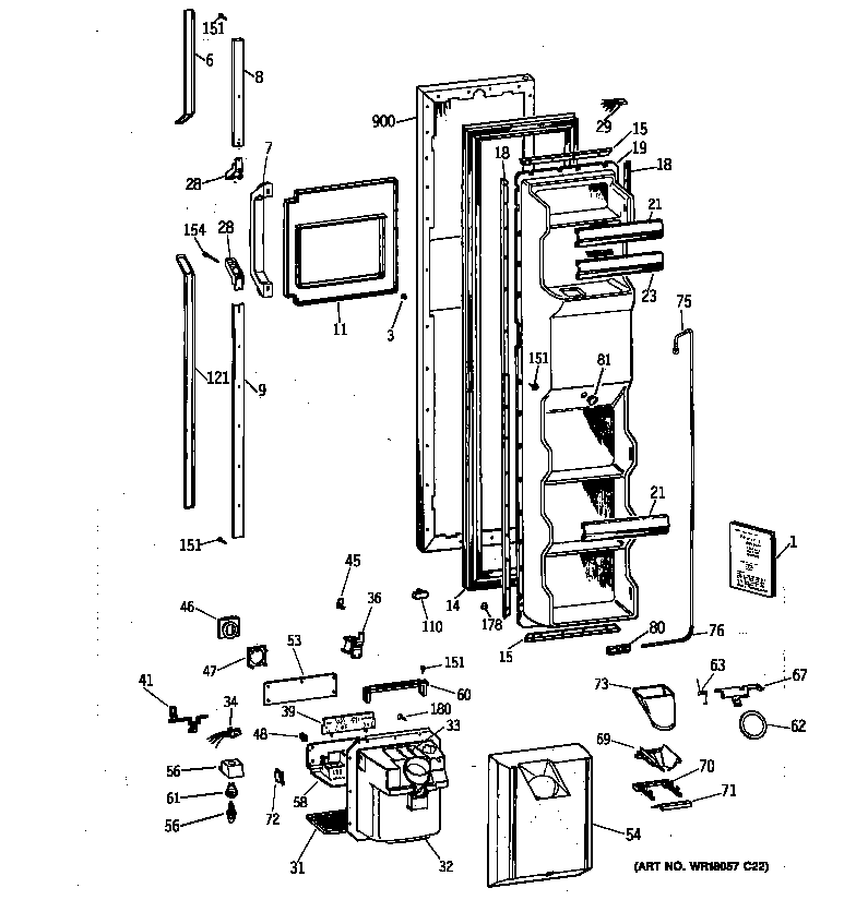 GE TFX25CRYDBB freezer door diagram