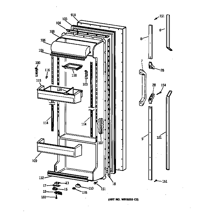 GE TFX25CRYDBB fresh food door diagram