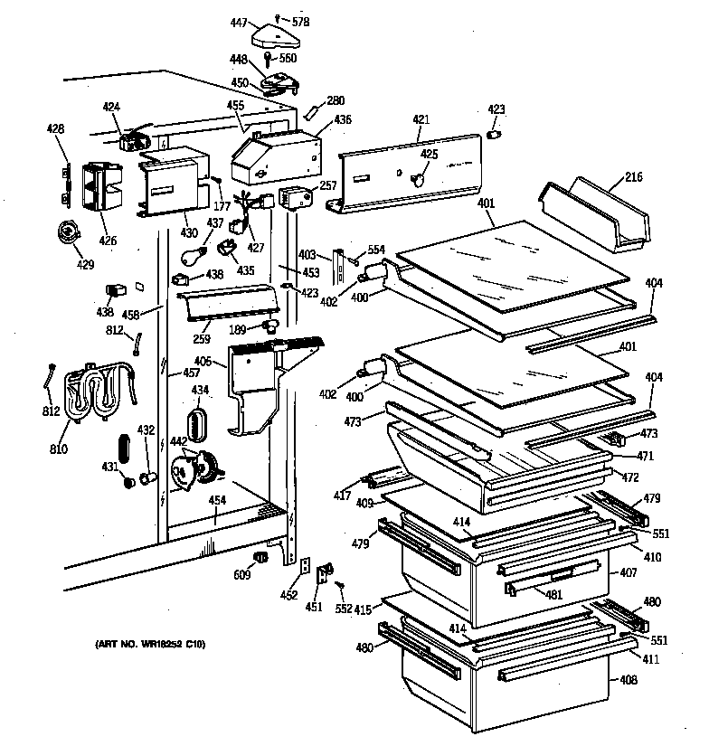 GE TFX25CRYDBB fresh food section diagram