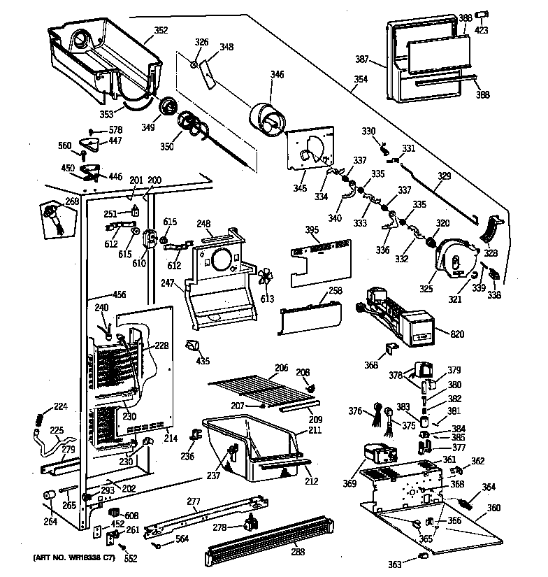 GE TFX25JRYDWW freezer section diagram