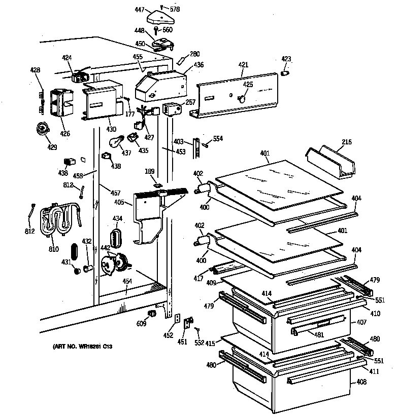 GE TFX25JRYDWW fresh food section diagram