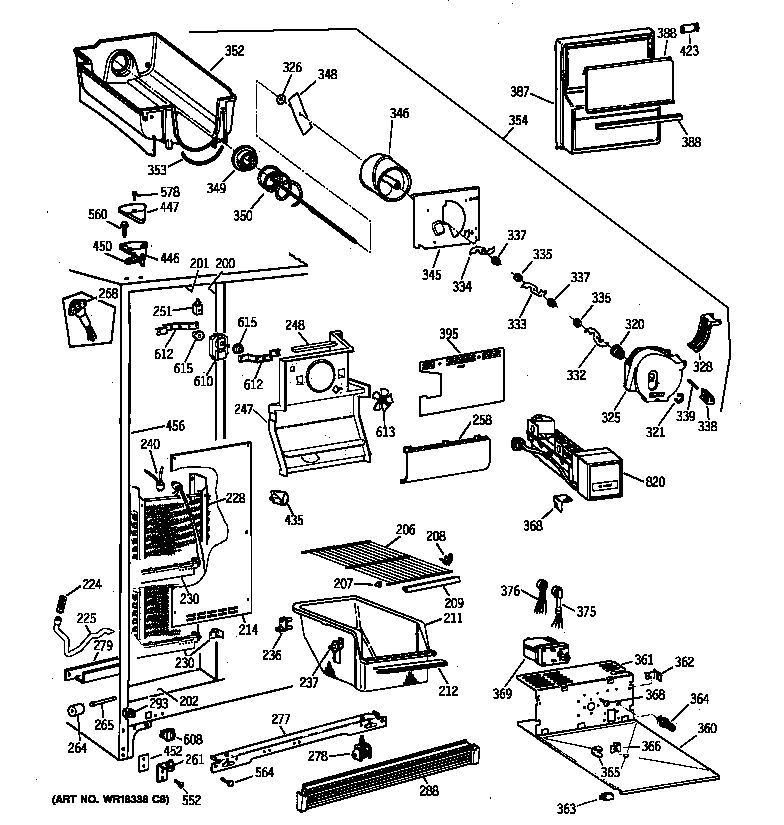 GE TFX25JWYDAA freezer section diagram