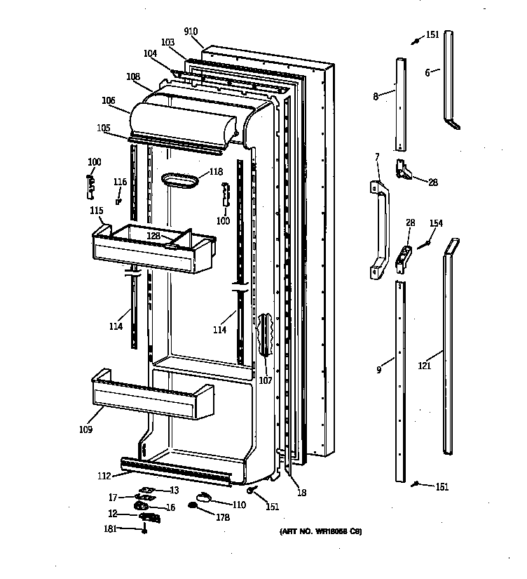 GE TFX25PRYDBB fresh food door diagram