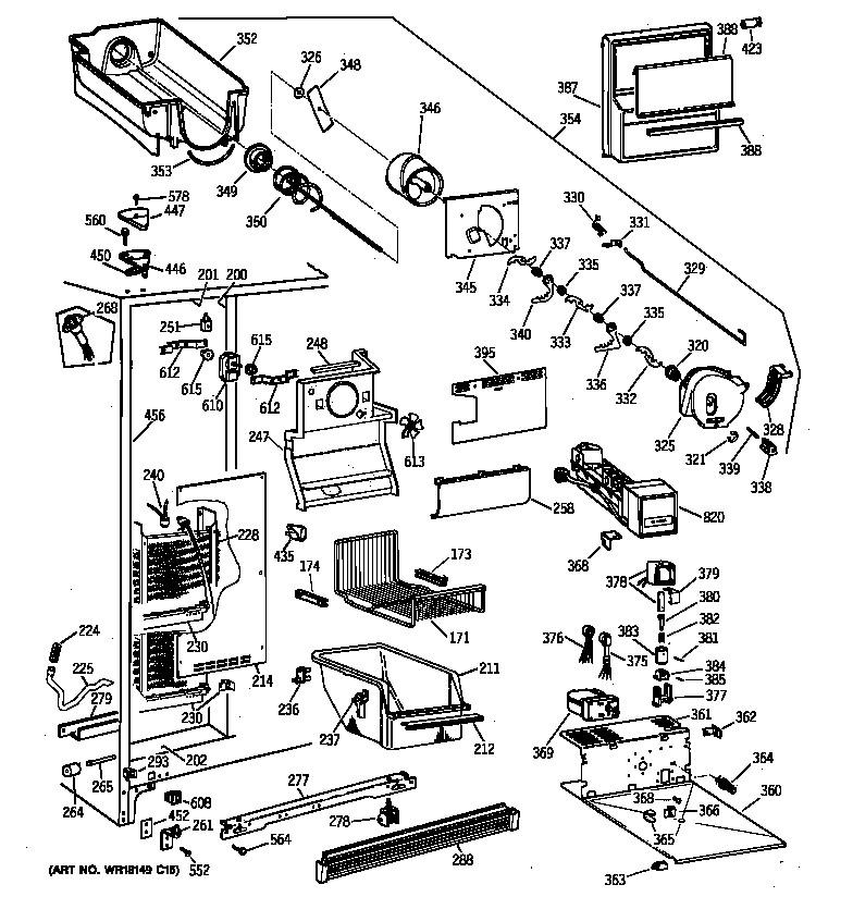 GE TFX25PRYDBB freezer section diagram