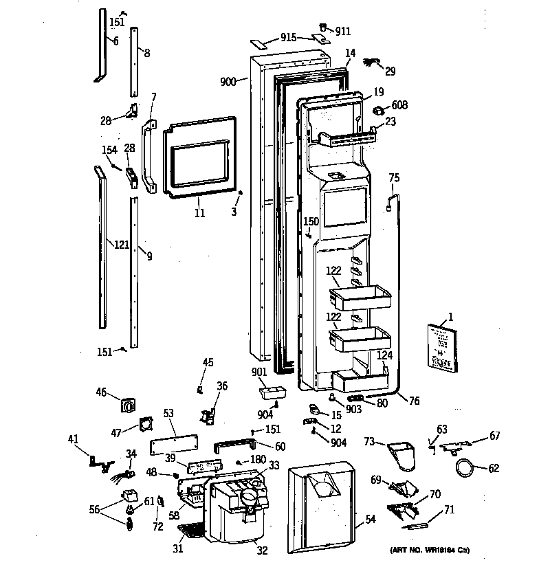 GE TFX30PRYDBB freezer door diagram