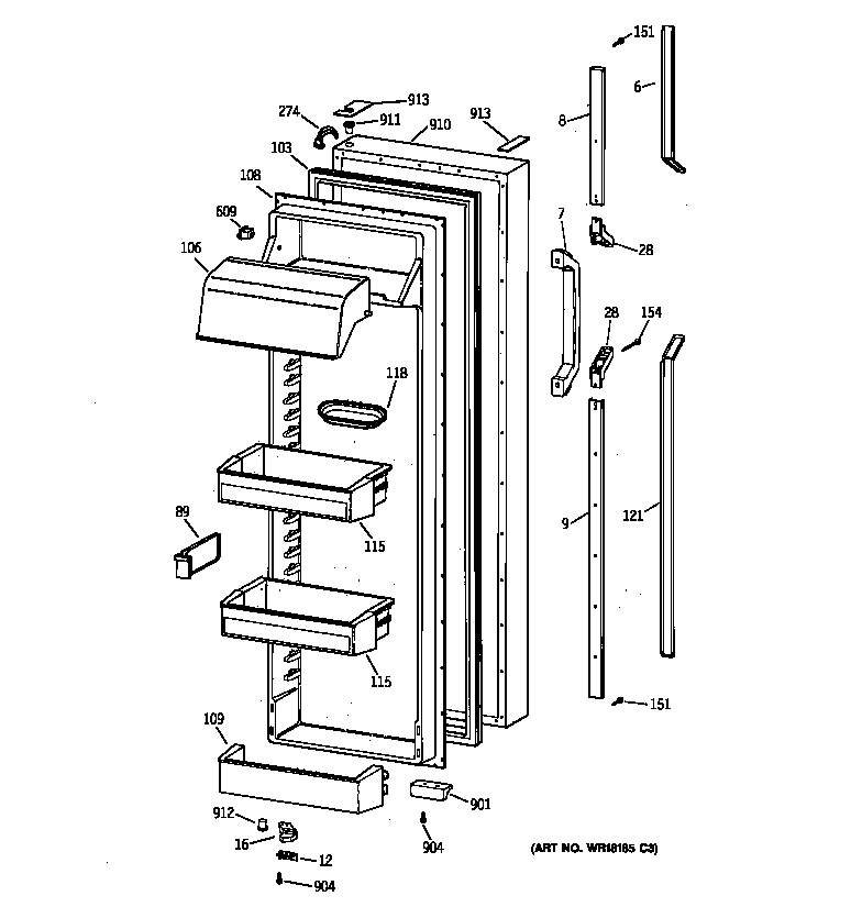 GE TFX30PRYDBB fresh food door diagram