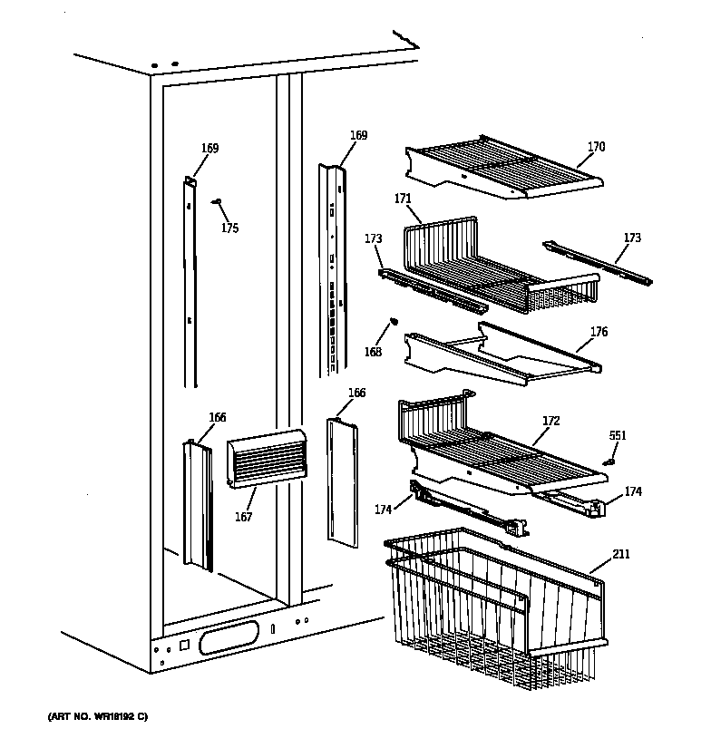 GE TFX30PRYDBB freezer shelves diagram