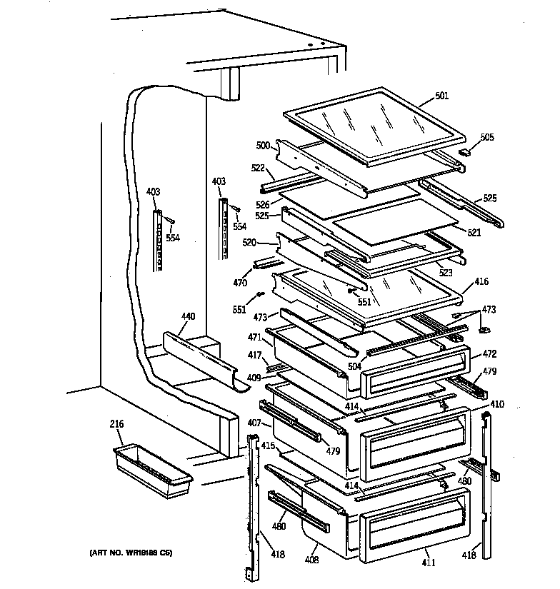 GE TFX30PRYDBB fresh food shelves diagram