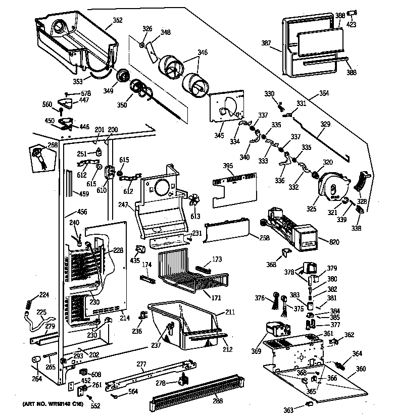 GE TFH22PRYAAA freezer section diagram