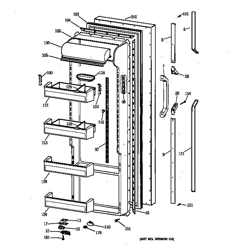 GE TPX21PRXDWW fresh food door diagram