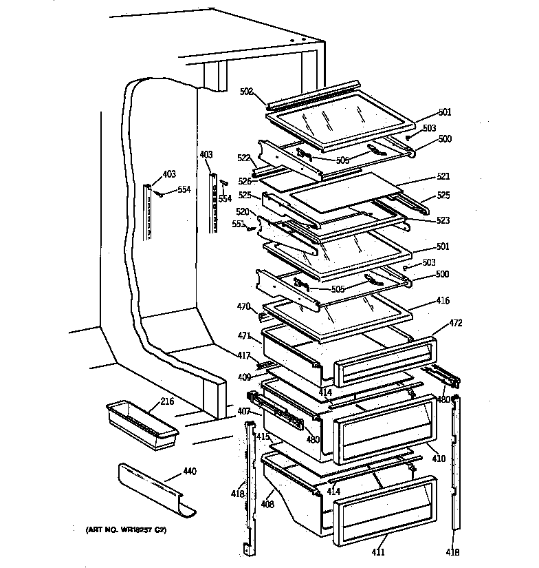 GE TPX21PRXDWW fresh food shelves diagram