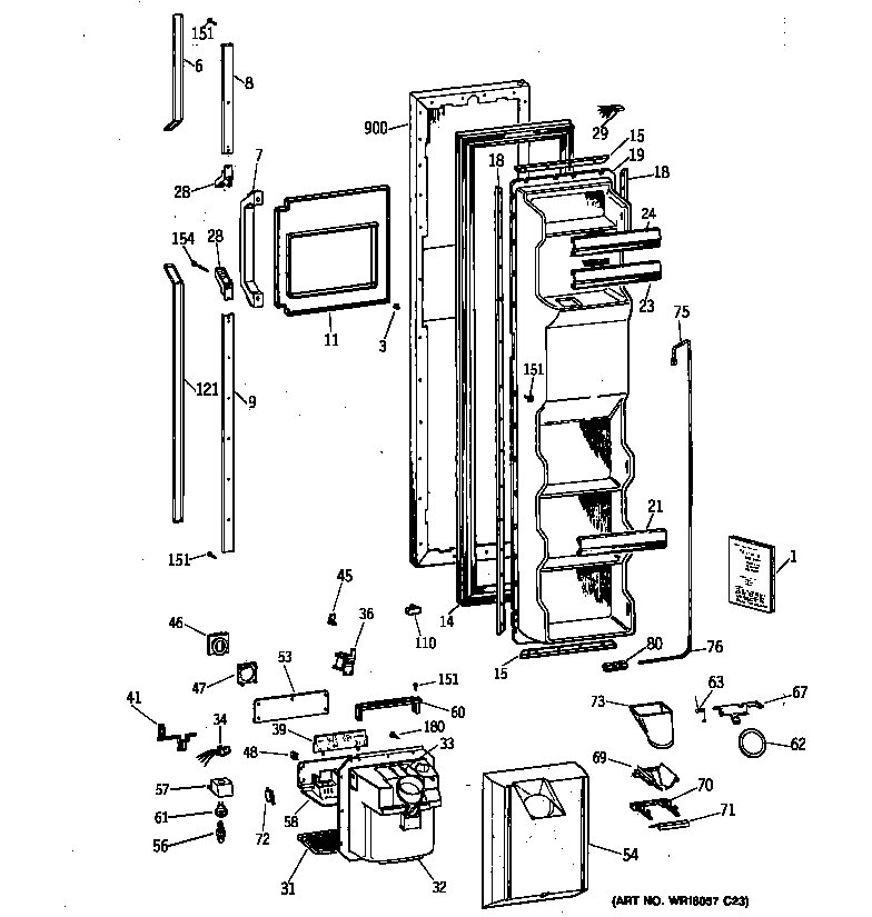 GE TFH22PRXDAA freezer door diagram