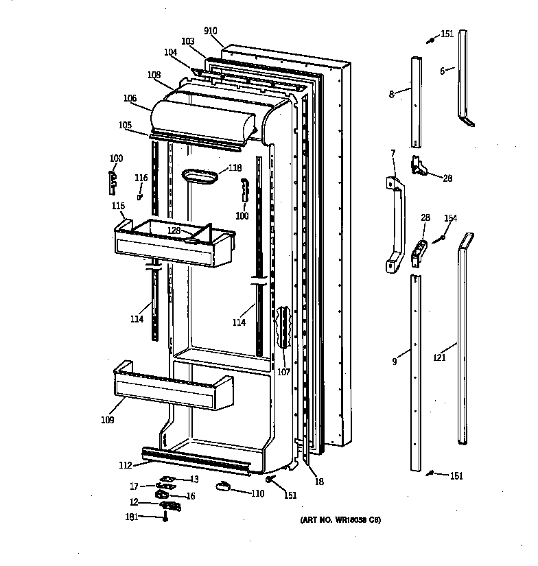 GE TFH22PRXDAA fresh food doors diagram