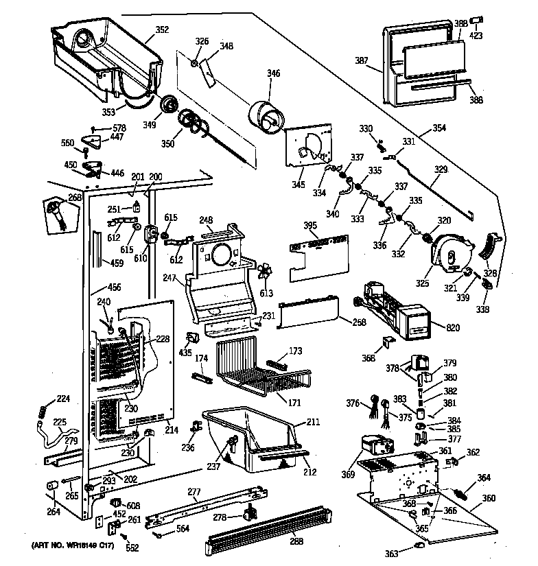 GE TFH22PRXDAA freezer sections diagram