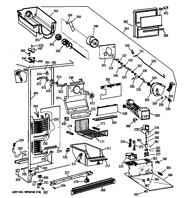 GE TFG27PFXDBB freezer section diagram