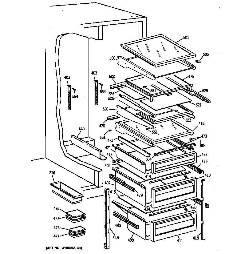 GE TFG27PFXDBB fresh food shelves diagram