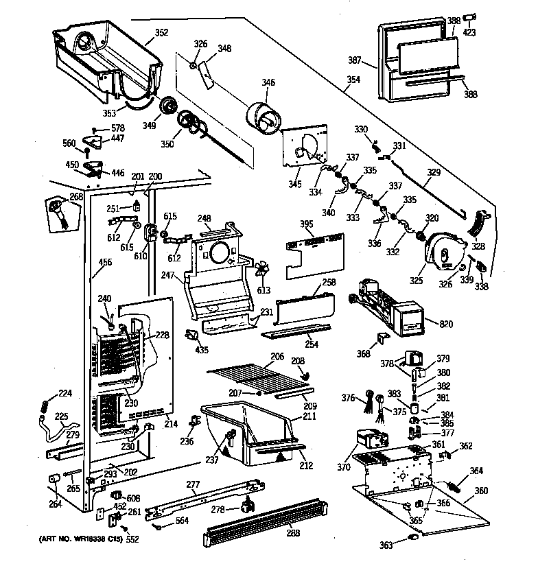 GE TFG24JRXDWW freezer section diagram