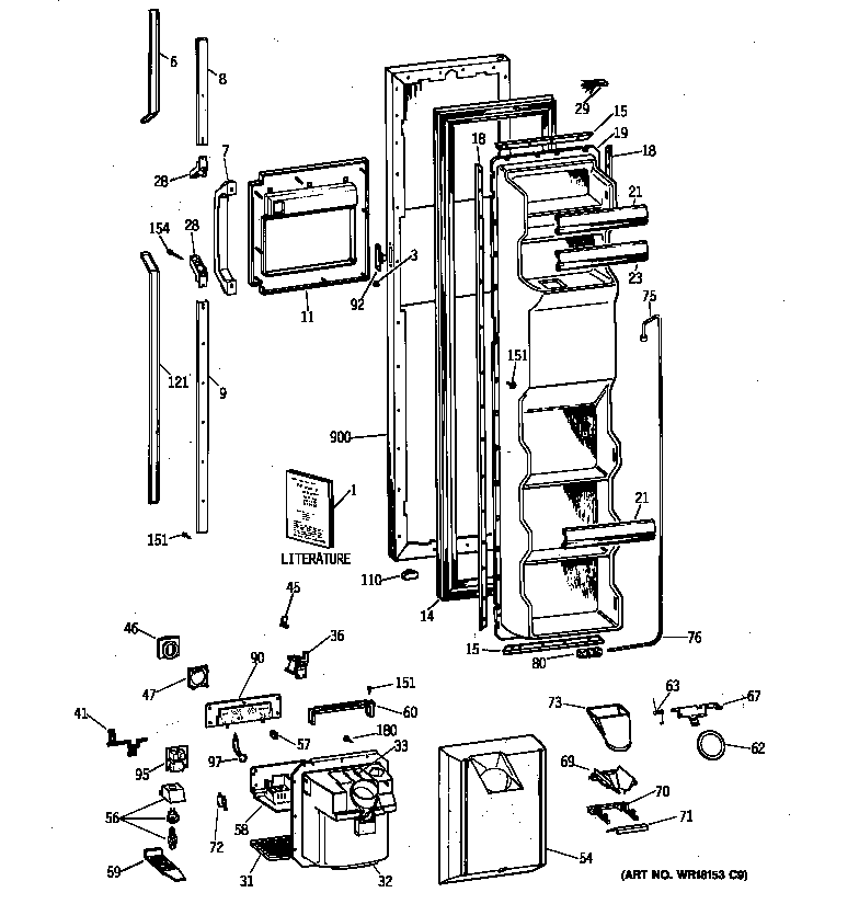 GE TFG24PEXDWH freezer door diagram
