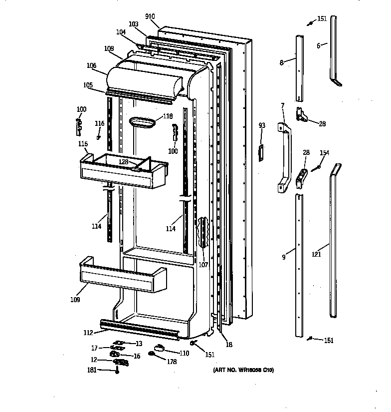 GE TFG24PEXDWH fresh food door diagram