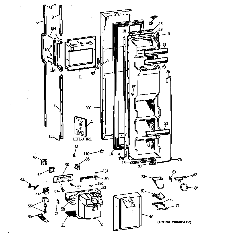GE TFG24ZFXDWH freezer door diagram