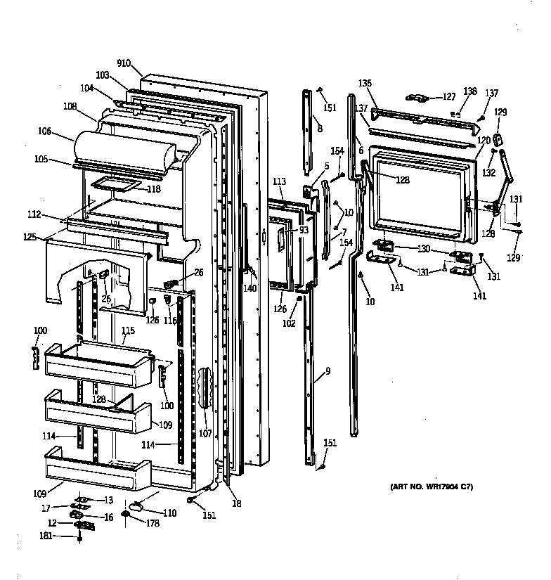 GE TFG24ZFXDWH fresh food door diagram