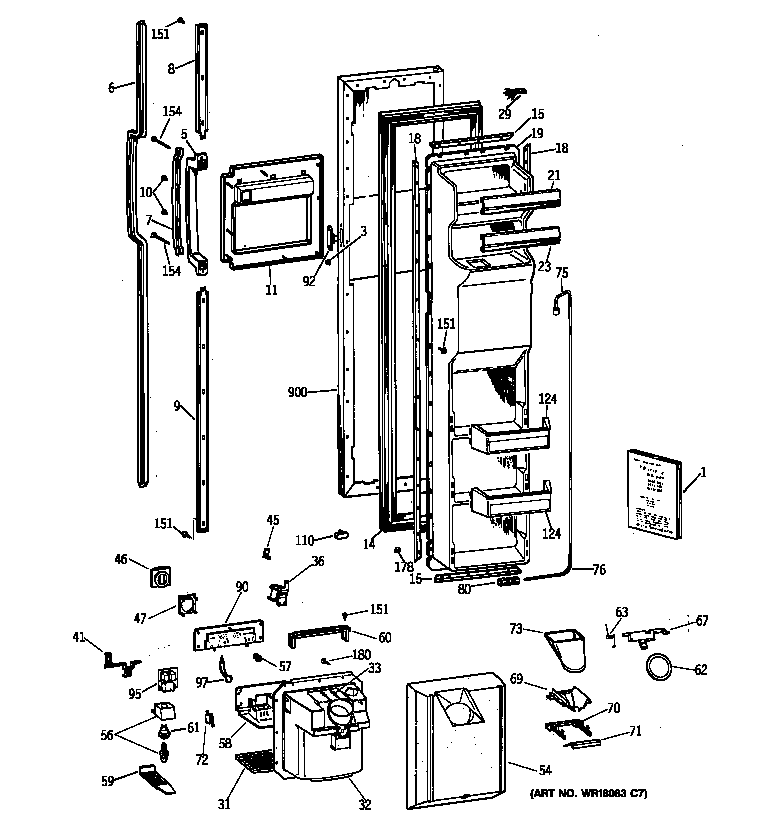 GE TFG27ZFXDWH freezer door diagram