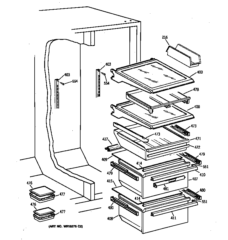 GE TFG27ZFXDWH fresh food shelves diagram
