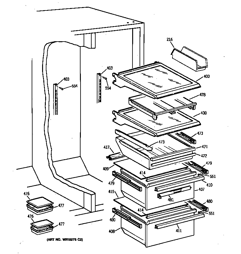 GE TFK27ZFXDAA fresh food shelves diagram
