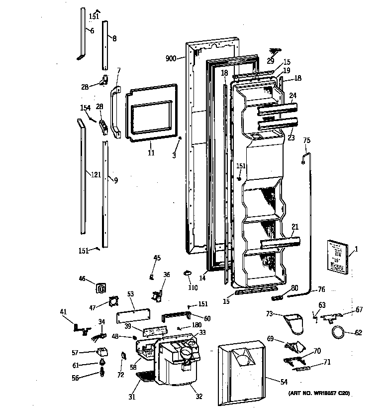 GE TFT22PRXDAA freezer door diagram
