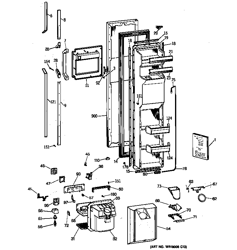 GE TFT27PFXDAA freezer door diagram