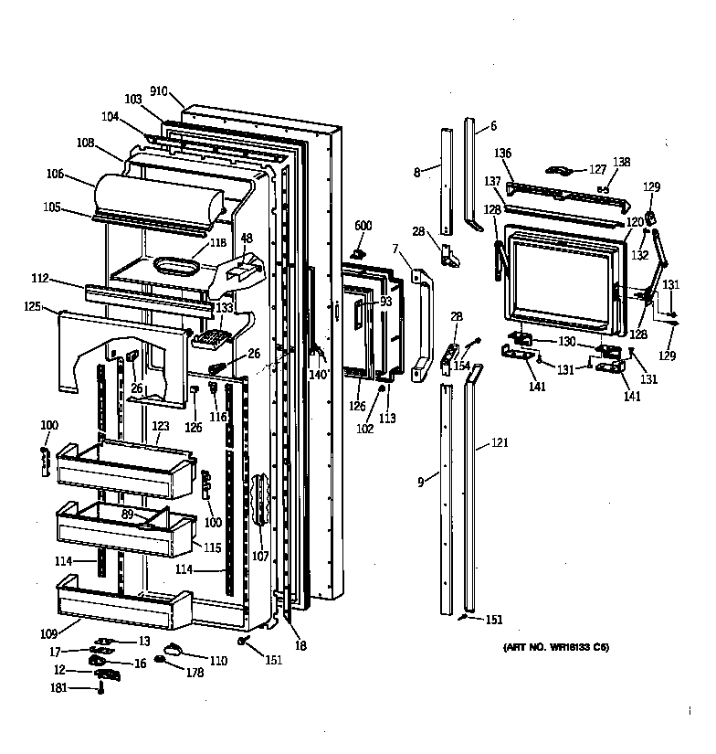 GE TFT27PFXDAA fresh food door diagram