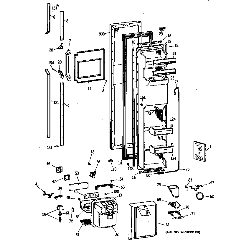 GE TFT27PRXDAA freezer door diagram