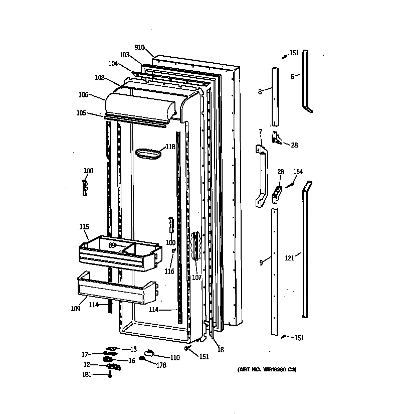 GE TFT27PRXDAA fresh food door diagram