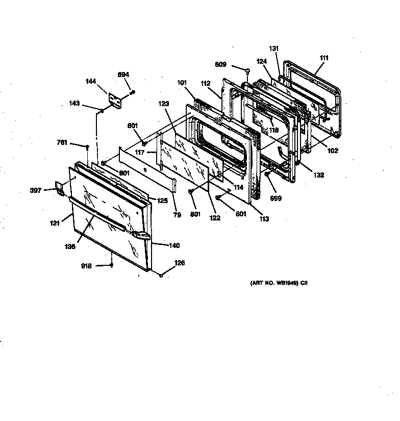 GE JKP45WW1WW oven door diagram