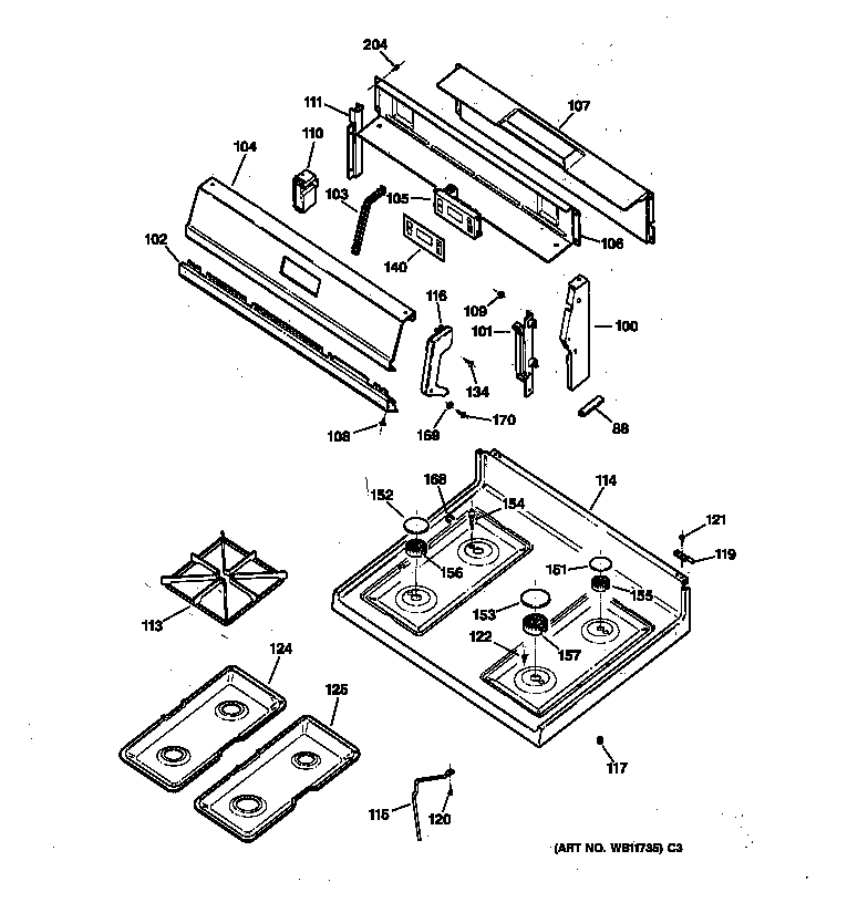 GE JGBS21PEW2WH cooktop diagram
