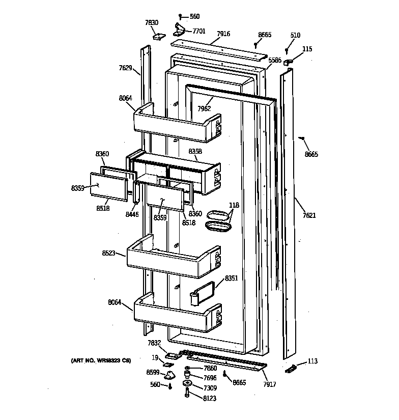 GE ZIS48NYA fresh food door diagram