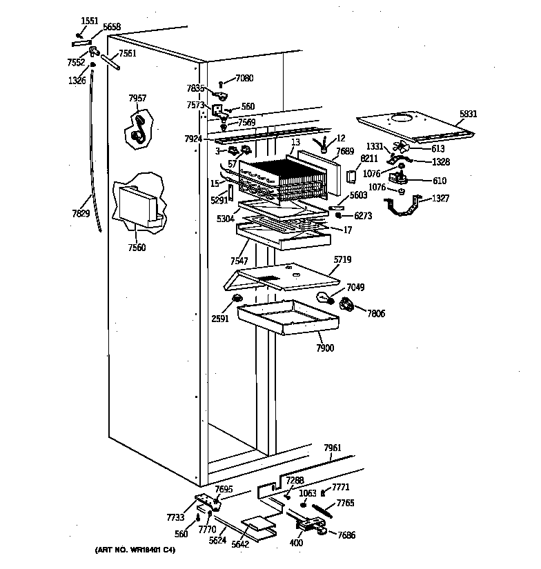 GE ZIS48NYA freezer section diagram