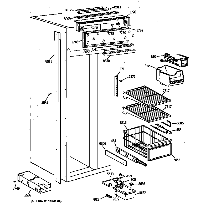 GE ZIS48NYA freezer section diagram