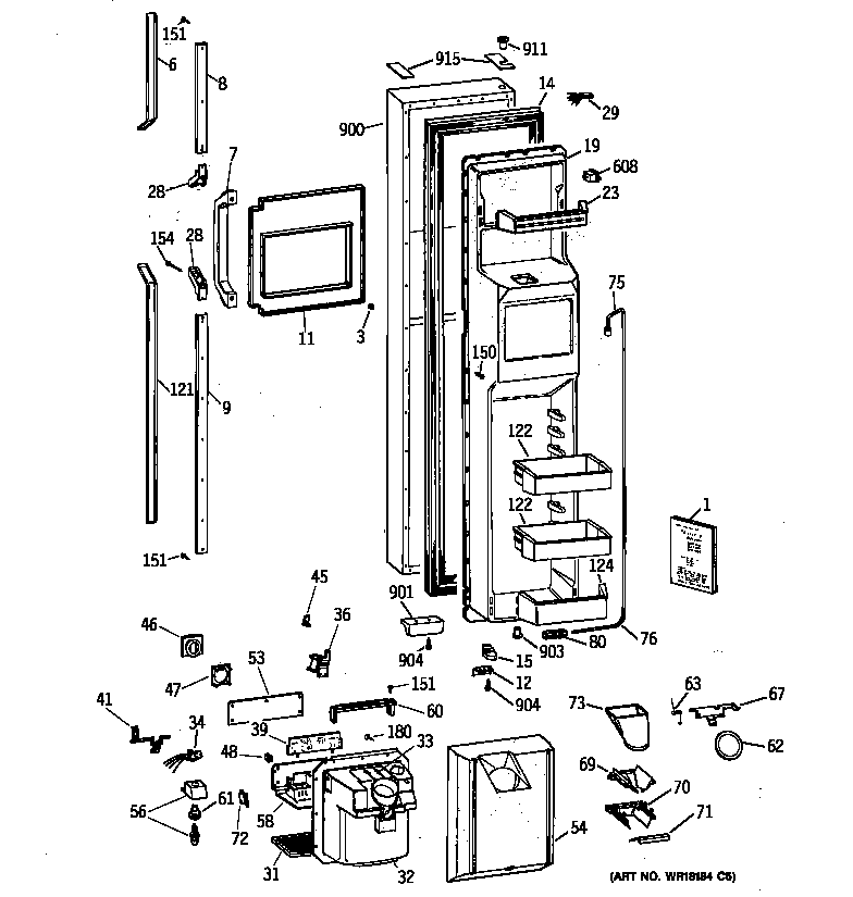 GE TFX30PRYEAA freezer door diagram
